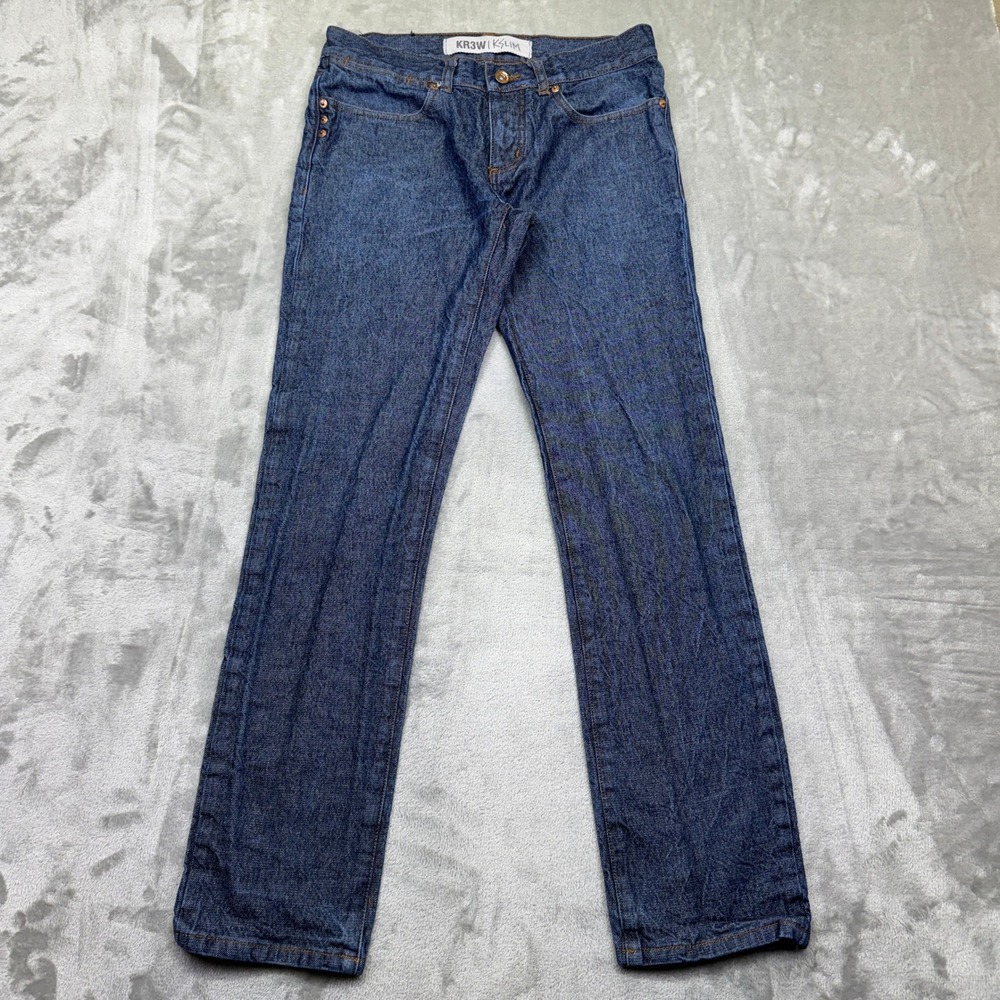 KR3W K Slim Fit Denim Jeans Mens Sz‎ 30 Fits 29" Button Fly Dark Wash Classic